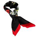 Seidentuch, Damentuch Seide, 105x105cm, schwarz, rot, mehrfarbig